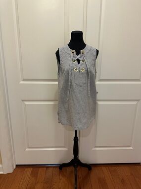Michael Kors Navy & White Striped Lace-Up Sleeveless Top